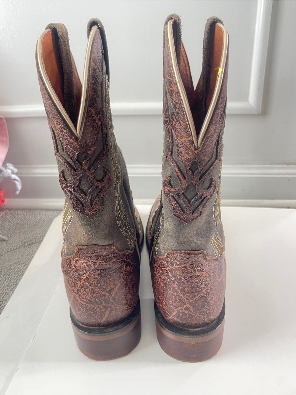 Dan Post Men’s 10.5 D Inlay Leather Square Toe Boots Western Rodeo Leather - Picture 4 of 7